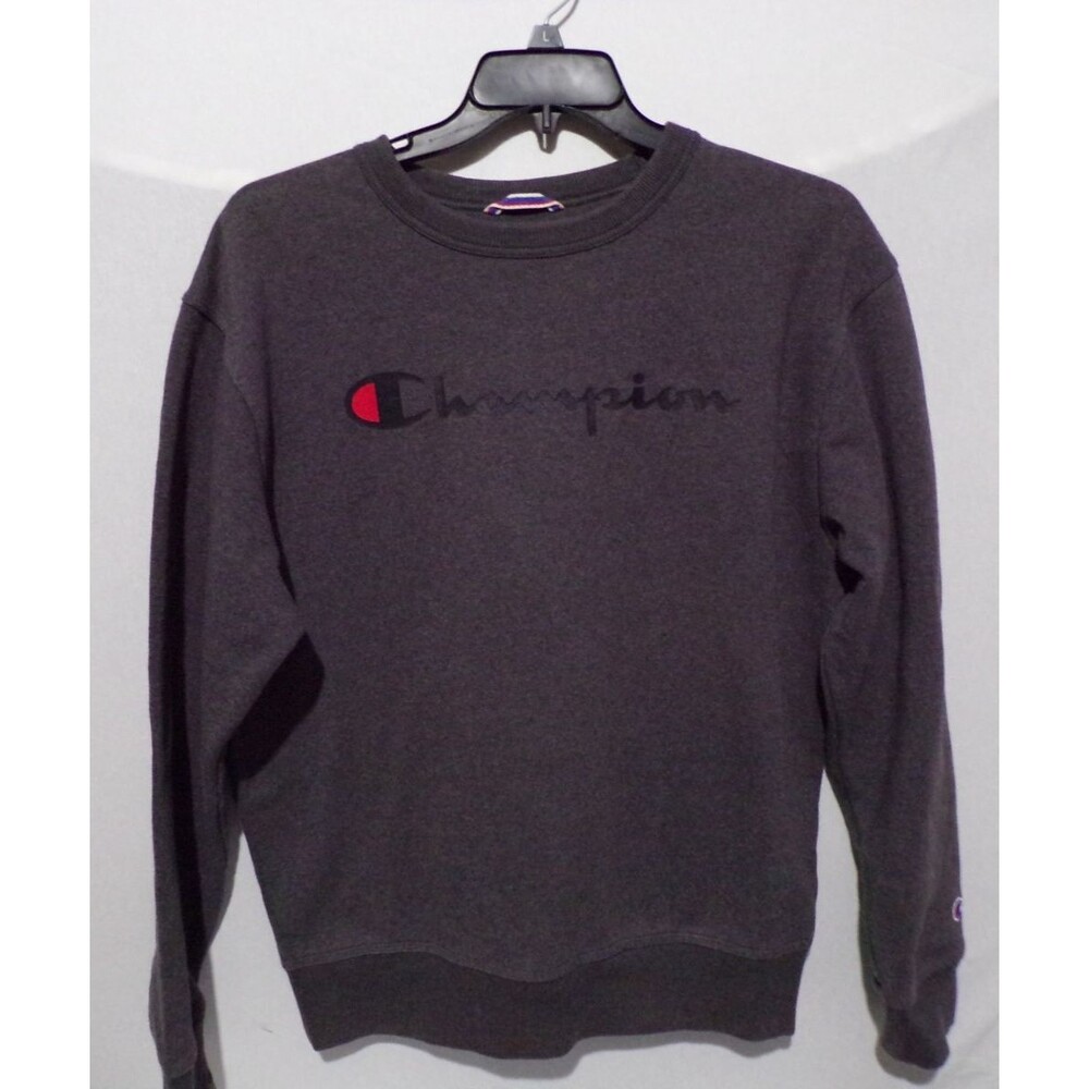 Champion Sweatshirt Mens Size Medium M Dark Gray Powerblend Logo Crewneck Fleece